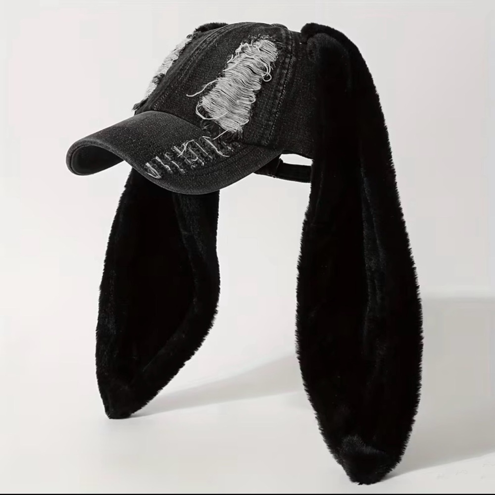 Stylish Denim Cap Hat with Bunnies Faux Fur Ears Various New Boutique Adult size